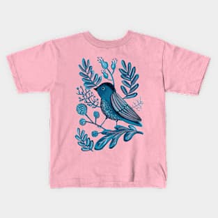 Folk Blue Bird Kids T-Shirt